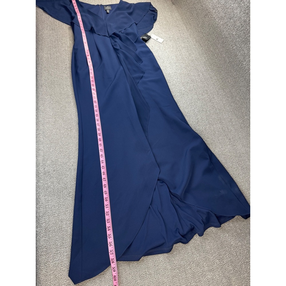 Adrianna Papell Dress 10 Navy Blue Crepe Chiffon Gown Ruffle V-Neck Maxi - Picture 5 of 15